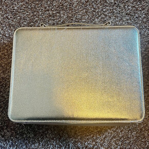 NWOT Lancome Limited Edition Gold Make Up Bag Train Case Large - Picture 3 of 4